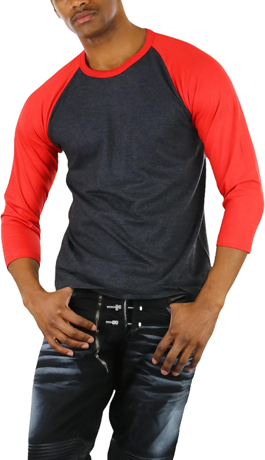 Men’S Three Quarter Sleeved Baseball Inspired Classic Shirt Tee
