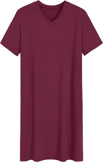 Men'S Viscose Nightshirt Short Sleeves Sleep Shirt