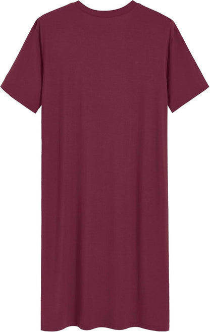 Men'S Viscose Nightshirt Short Sleeves Sleep Shirt