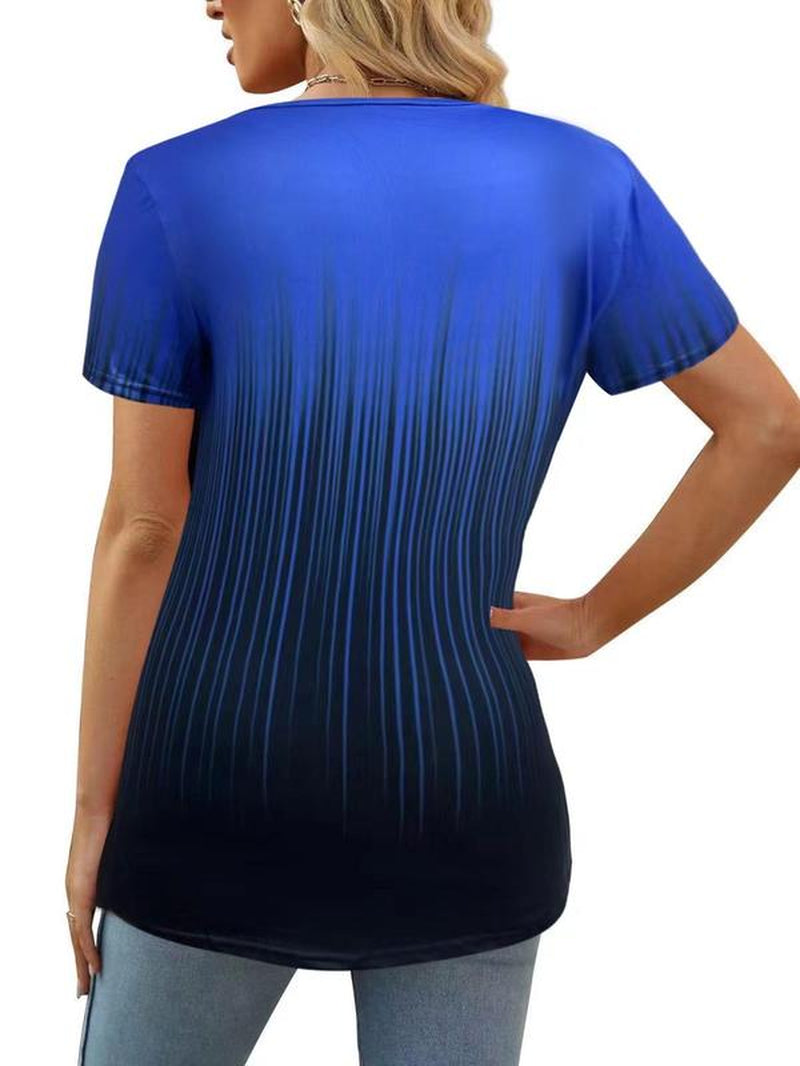 Plus Size Ombre Print V Neck T Shirts for Women, Casual Short Sleeve T-Shirt, Women'S plus Clothing for Summer Daily Wear