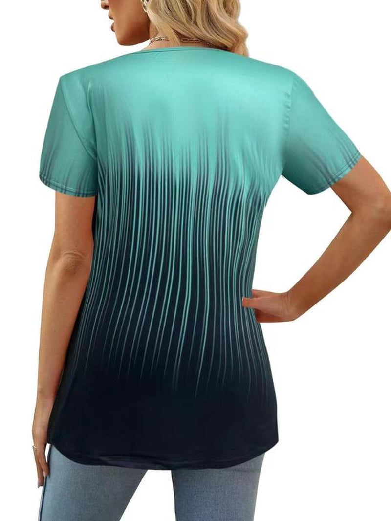 Plus Size Ombre Print V Neck T Shirts for Women, Casual Short Sleeve T-Shirt, Women'S plus Clothing for Summer Daily Wear