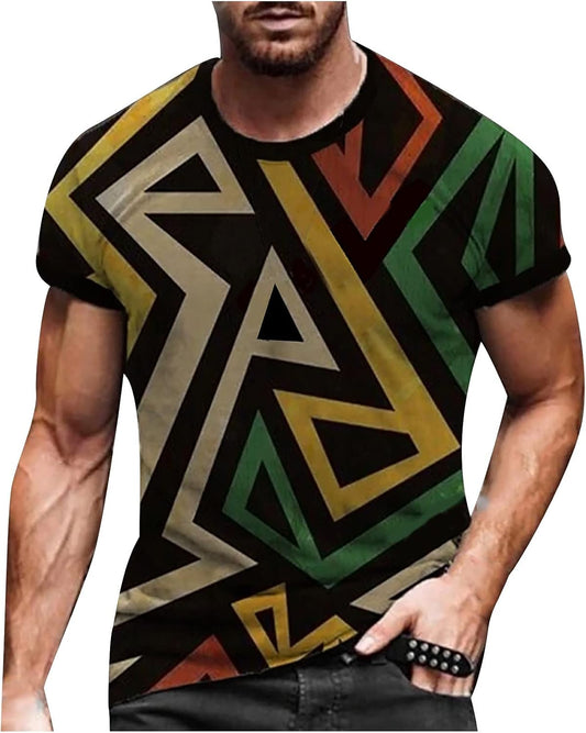 Mens 3D Graphic Shirts Vintage Damask Printed Tshirt Summer Short Sleeve Casual Crewneck Graphic Tees plus Size S-5XL Green