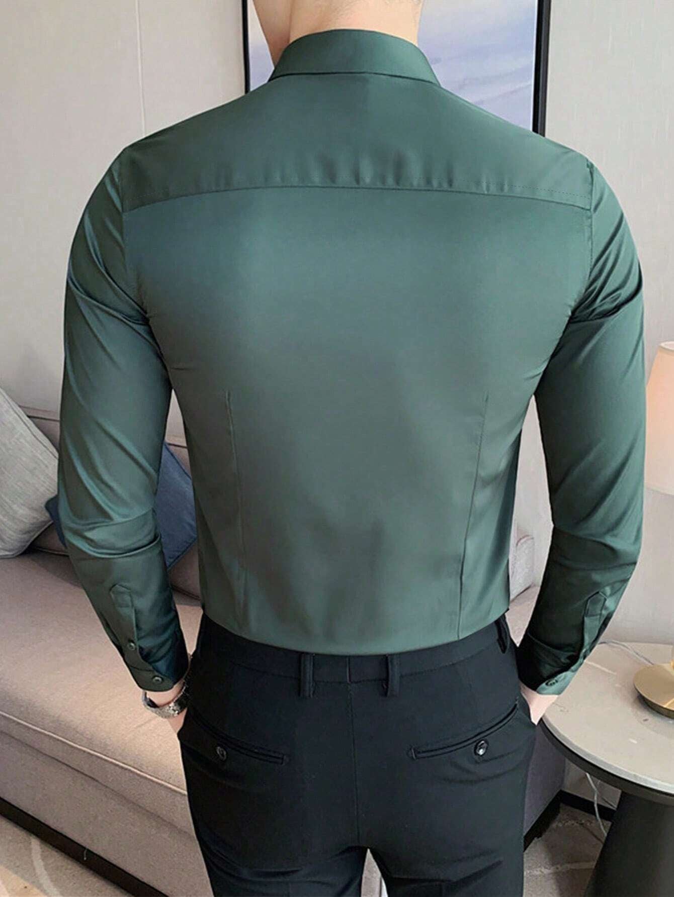 Manfinity Homme Men Button up Shirt, Men Green Dress Shirt, Slim Men Shirt