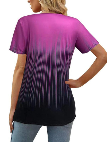 Plus Size Ombre Print V Neck T Shirts for Women, Casual Short Sleeve T-Shirt, Women'S plus Clothing for Summer Daily Wear