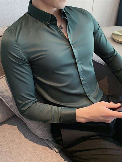 Manfinity Homme Men Button up Shirt, Men Green Dress Shirt, Slim Men Shirt