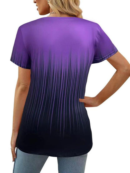 Plus Size Ombre Print V Neck T Shirts for Women, Casual Short Sleeve T-Shirt, Women'S plus Clothing for Summer Daily Wear