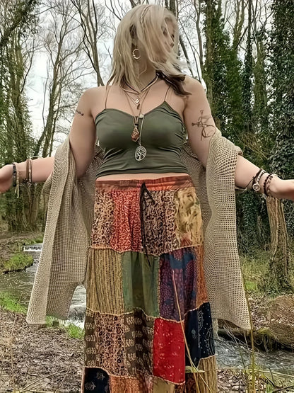 Plus Size Women Plaid Print Drawstring Skirt